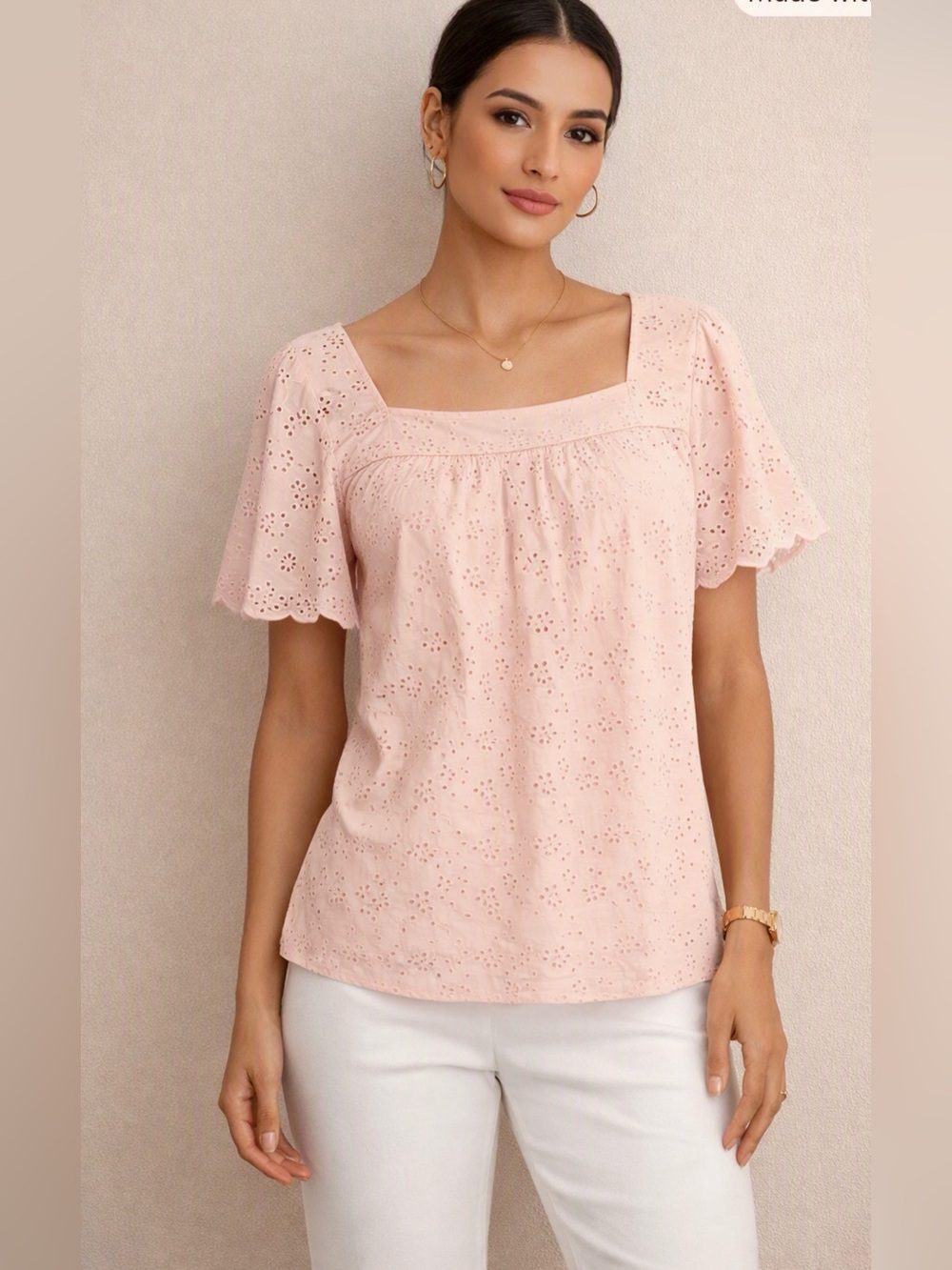Talbots Women's Square Neck Eyelet Top